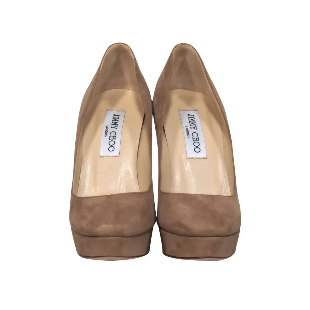 Jimmy Choo - Nude Suede Rounded Toe Platform Pumps Sz 6